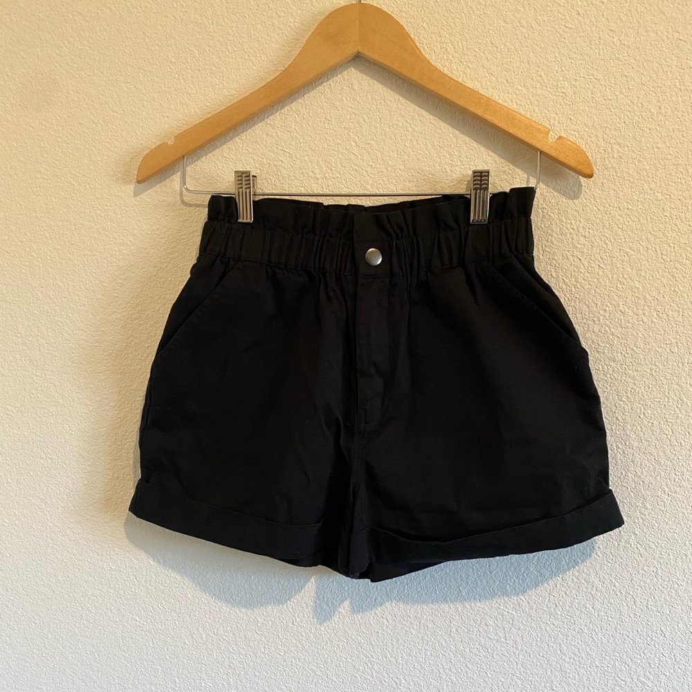 Danielle Bernstein/Black Cuffed Paper Bag Shorts - image 1